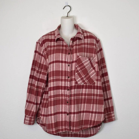 Aerie Plaid Flannel Tunic Shirt Shacket Sz M Button Down Oversized Boho Western - Picture 1 of 14